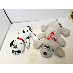 2 Tonka Pound Puppy 1985 White with Black Spots 7" & Gray 8.5" Puppy